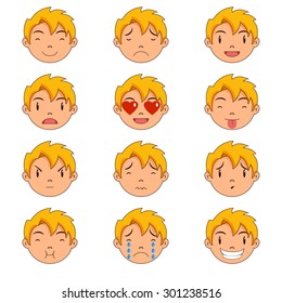 Child emotions, faces, vector illustration, set collection