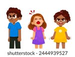 child emotions set. a very angry children, girls and boy standing in a pose. with a disgruntled look on her face. aggressive children vector character Illustration.