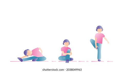 The child is engaged in gymnastics. Healthy lifestyle background. Selected illustrations.