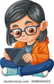 A child engrossed in a digital tablet