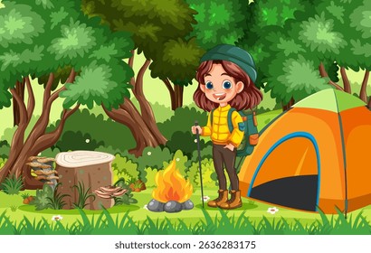 Child enjoying a campfire in the woods