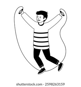 Child enjoys playful activity while skipping with a rope