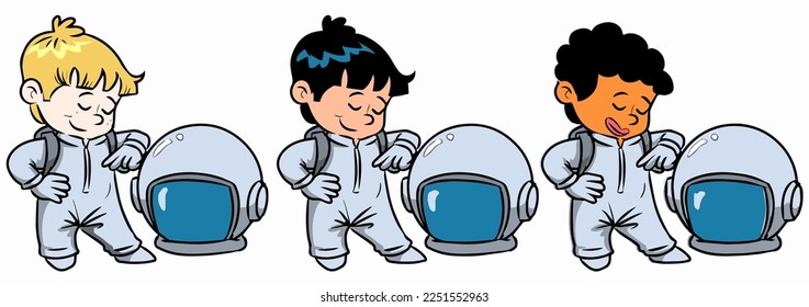 
a child of european, asian and african ethnicity wearing an astronaut suit