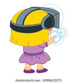 Child experiencing virtual reality using a headset and interacting with the digital world