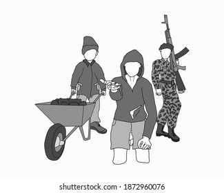 Child exploitation vector illustration concept. Hand drawn vector illustration. 