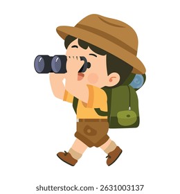 Child Explorer with Binoculars and Backpack Cartoon 