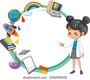 A child exploring science with colorful elements