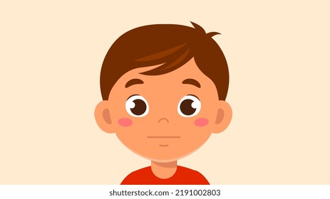 Child expresses different emotions. Little sad or thoughtful boy. Preschooler with neutral expression. Character experiences negative feelings. Design element for web. Cartoon flat vector