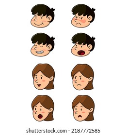 Child expression faces boys and girls cartoon face vector collection, young teenager female and male illustration