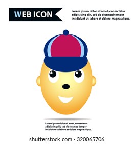 Child face, boy face with hat, web icon, vector.