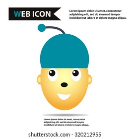 Child face, boy face with hat, web icon, vector.
