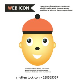 Child face, boy face with hat, web icon, vector.