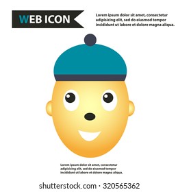 Child face, boy face with hat, web icon, vector.