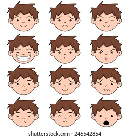 Child face expressions, vector illustration, set collection