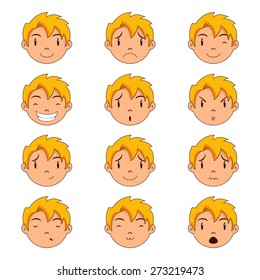 Child face gestures, vector illustration, set collection