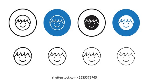 Icono de la cara del niño Conjunto de logotipo de Vector de arte de línea negra