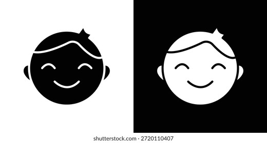 Child face icon simple flat graphic illustrations. Black and white silhouette vector