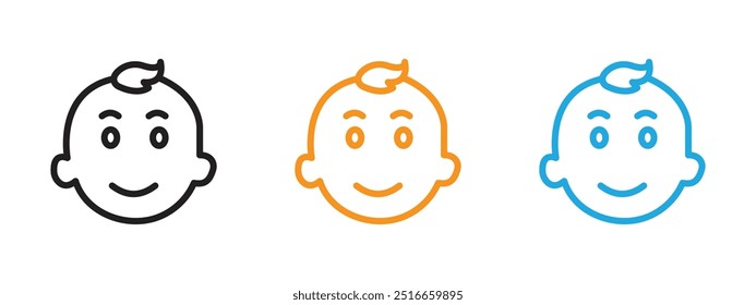 Child face icon Thin line illustration set
