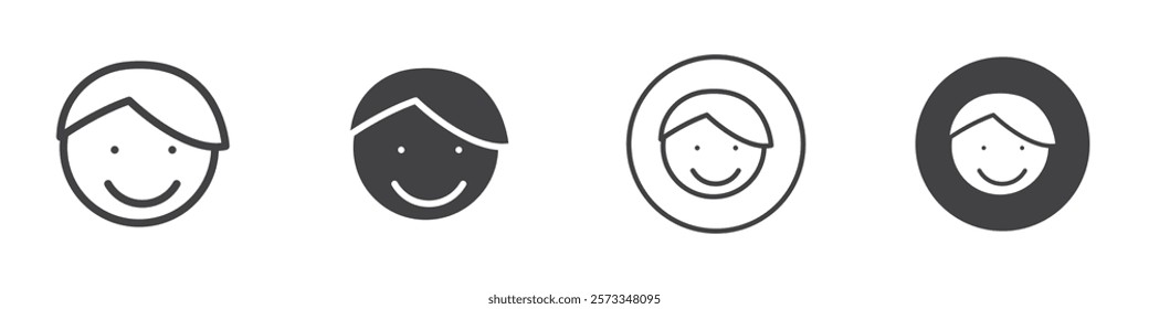 Child face icon Thin line art isolated