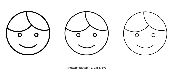 Símbolo de línea delgada del icono de la cara del niño en el fondo blanco, Ilustración vectorial editable del movimiento
