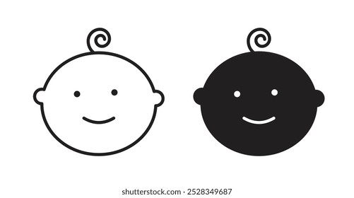 Child face icons. Vector set in filled and line style.