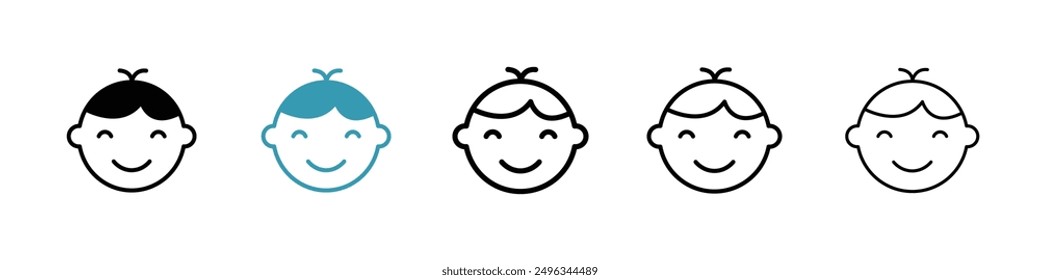 Conjunto de Vectores de icono de línea de cara infantil.