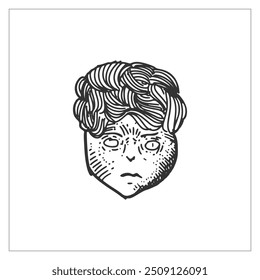 Child face logo template. Vintage engraving style vector illustration.