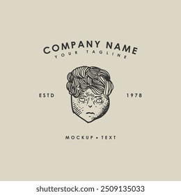 Child face logo template. Vintage engraving style vector illustration.