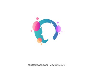 Child face silhouette logo with colorful bubble variations suitable for education design, tutoring, and others