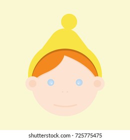 Child face in yellow cap.Redhead kid