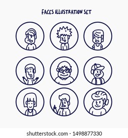 child faces illustration set with handdrawing style
