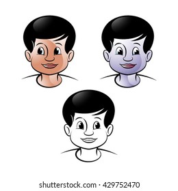 child faces variations with smile in color-vector drawing