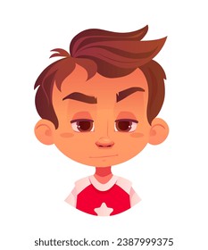Child facial expression. Unhappy little boy experiencing negative emotions and feelings. Offended and frustrated little preschooler. Cartoon flat vector illustration isolated on white background