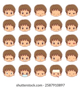 Child facial expressions, vector illustration, set collection