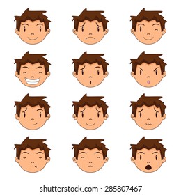 Child facial expressions, vector illustration, set collection
