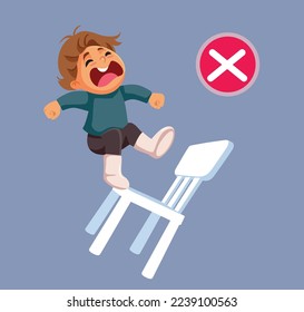 
Child Falling from a Chair Domestic Accident Vector Illustration. Unattended kid making the wrong decisions during playtime
