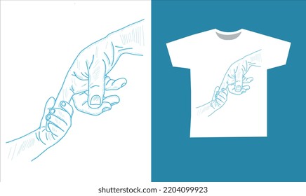 Child and father hands. Boy holding father's fingers. vector design. Printable designs on t-shirt.