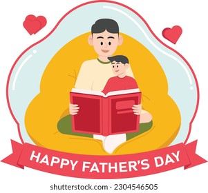 A Child And Father Are Reading A Book On Fathers Day Illustration