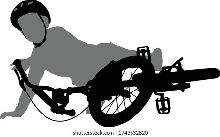 Child Fell Off Bike Silhouette - Vector