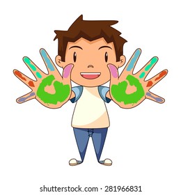 Child fingers painted hands, vector illustration