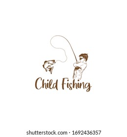 child fishing  hand drawn logo