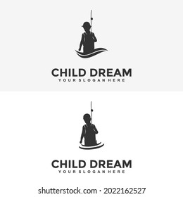 child fishing logo design template illustration vector