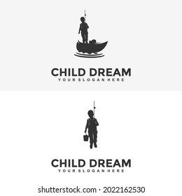 Child Fishing Logo Design Template Illustration Vector