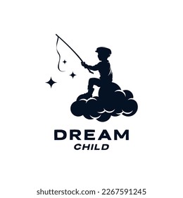 A child is fishing stars logo design