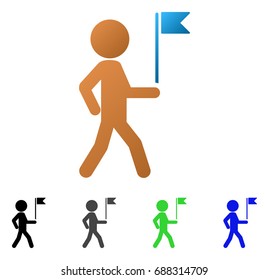 Child Flag Guide flat vector illustration. Colored child flag guide gradiented, gray, black, blue, green icon versions. Flat icon style for graphic design.