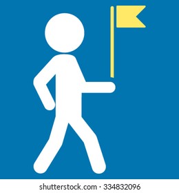 Child Flag Guide vector icon. Style is bicolor flat symbol, yellow and white colors, rounded angles, blue background.