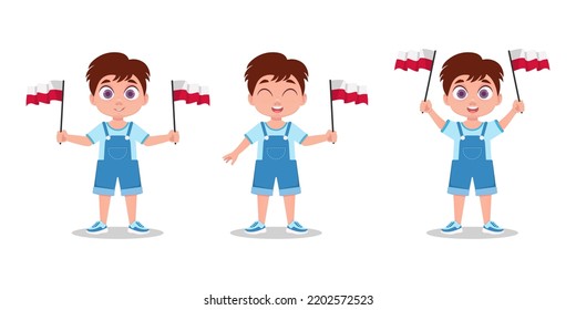 A child with the flag of Poland in his hand. Boy with a flag. Vector illustration