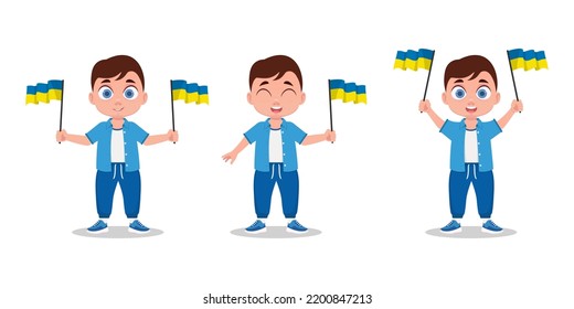 Child with the flag of Ukraine in his hand. Boy with a flag. Vector illustration