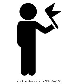 Child With Flag vector icon. Style is flat symbol, black color, rounded angles, white background.