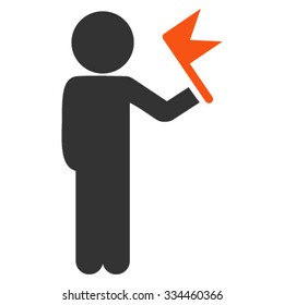 Child With Flag vector icon. Style is bicolor flat symbol, orange and gray colors, rounded angles, white background.